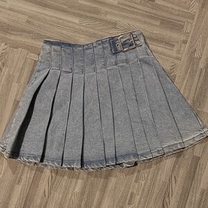 Nicole Miller Denim Pleated Skirt with Buckle